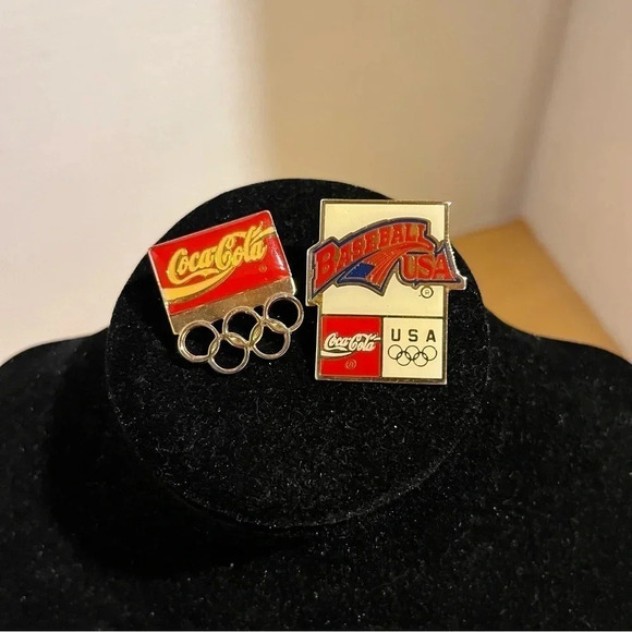 Lot Of 2 Vintage Baseball USA Team Olympic Coca Cola Lapel Pin Hat Pin - Picture 1 of 6